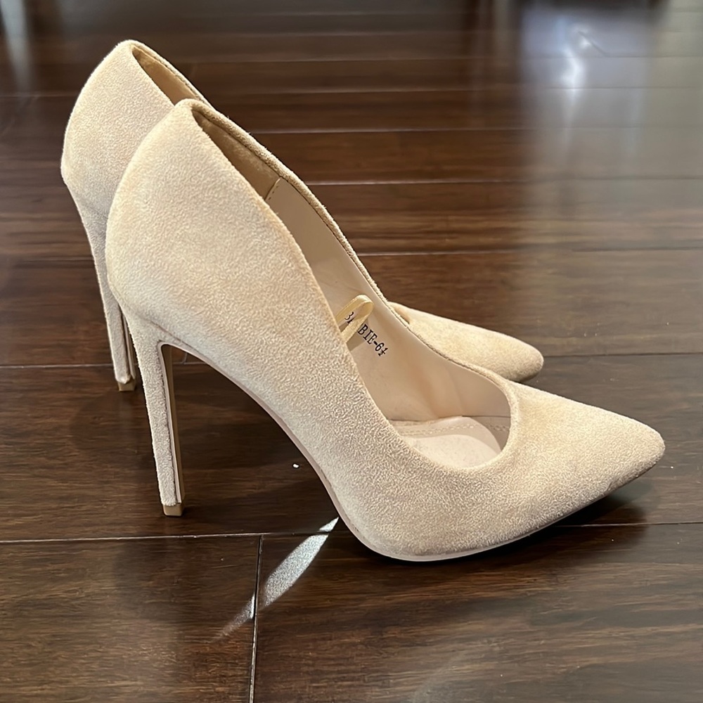 Nude Suede Barbie Stiletto Pumps